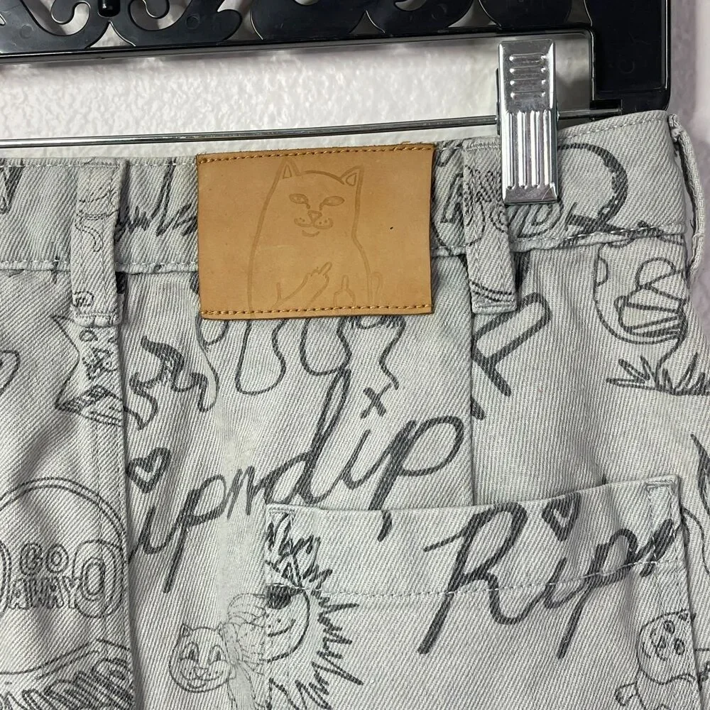 RipNDip Gray Doodle Print Jeans Unisex‎ Size 30